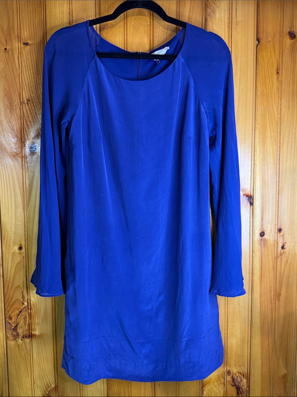 Artelier Nicole Miller Silk Long-Sleeve Shift Dress in Deep Royal Blue